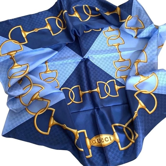 Gucci Elegant Blue and Gold Equestrian Scarf - Picture 5 of 6